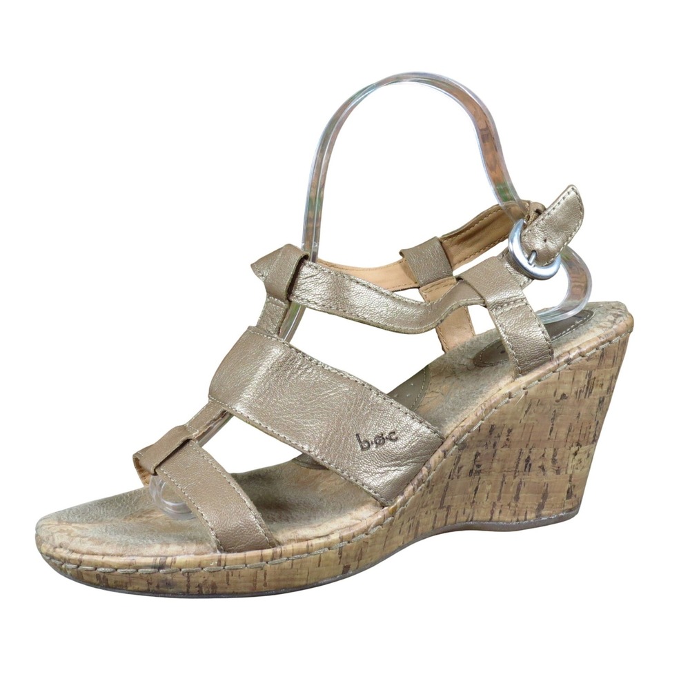 b.o.c. Born Concept Womens Wedge Sandals Size‎ 10 Dressy Summer Metallic Gold